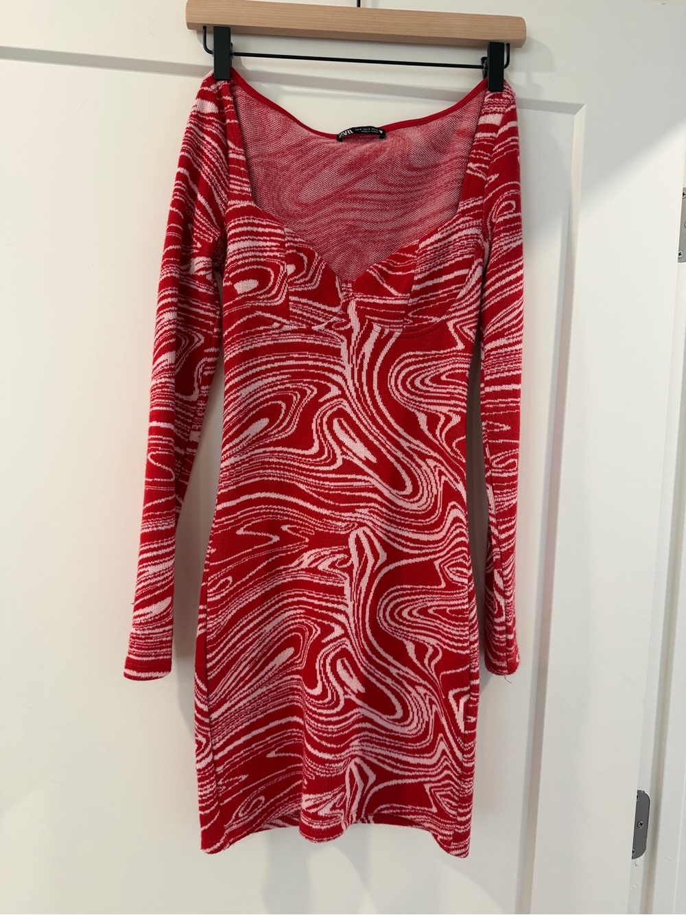 Zara Red Swirl Long-Sleeve Bodycon Dress